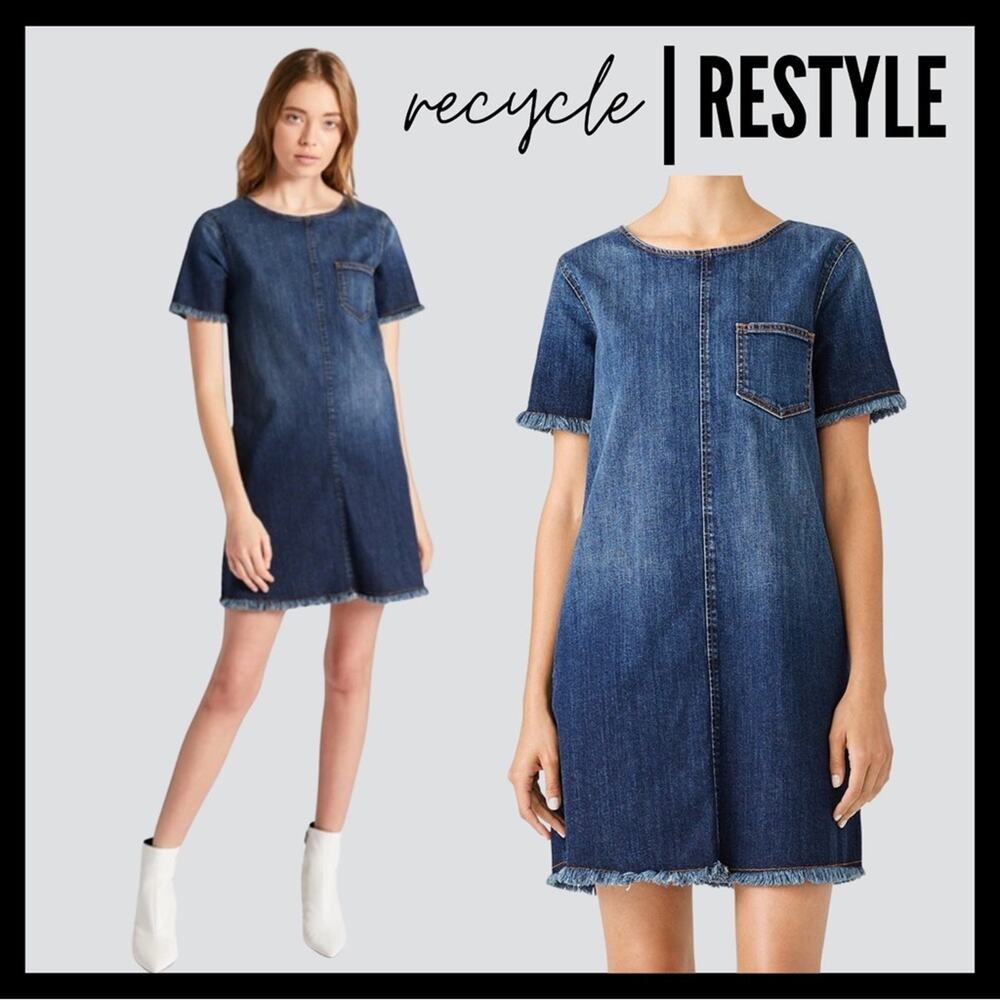 CURRENT/ELLIOTT The Frayed Edge Denim Shift Dress